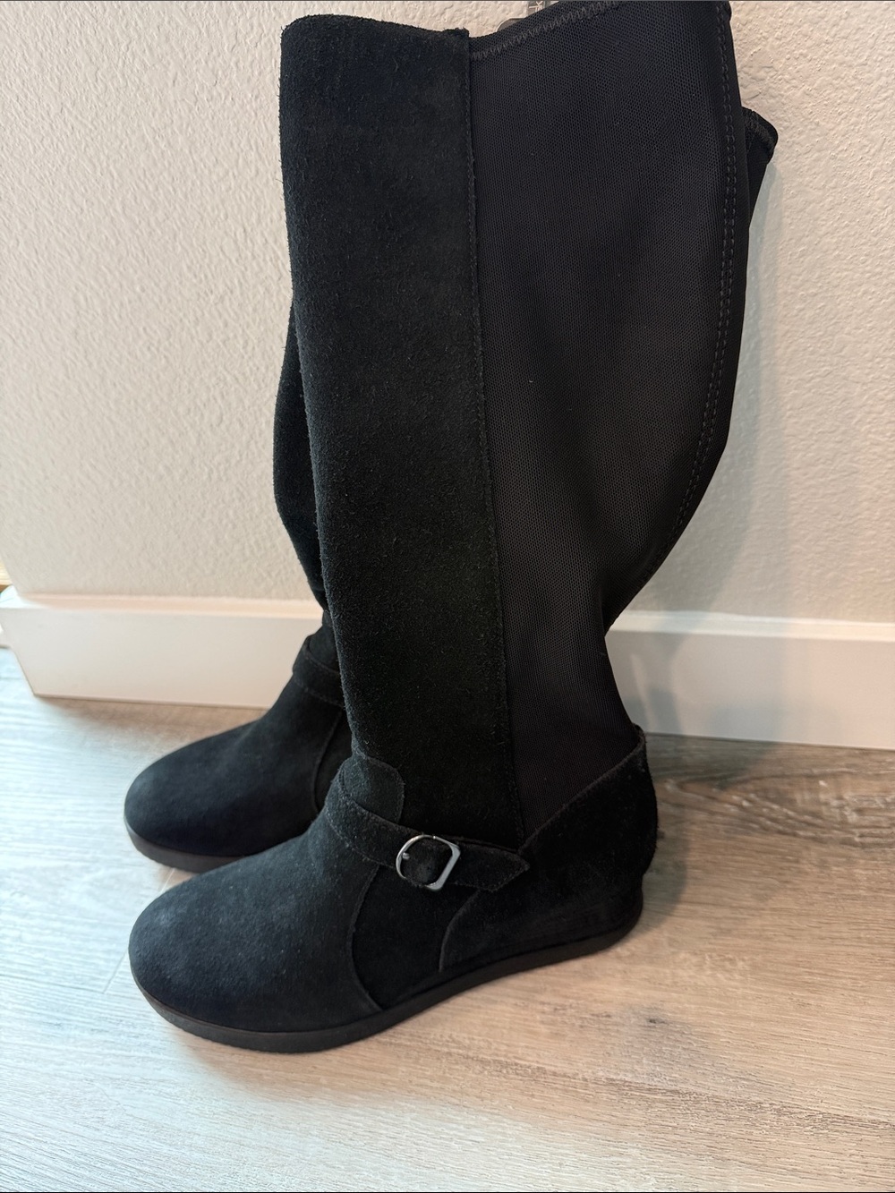 NWOT Dansko Women's Black Knee-High Suede Wedge Boots sz 8 38